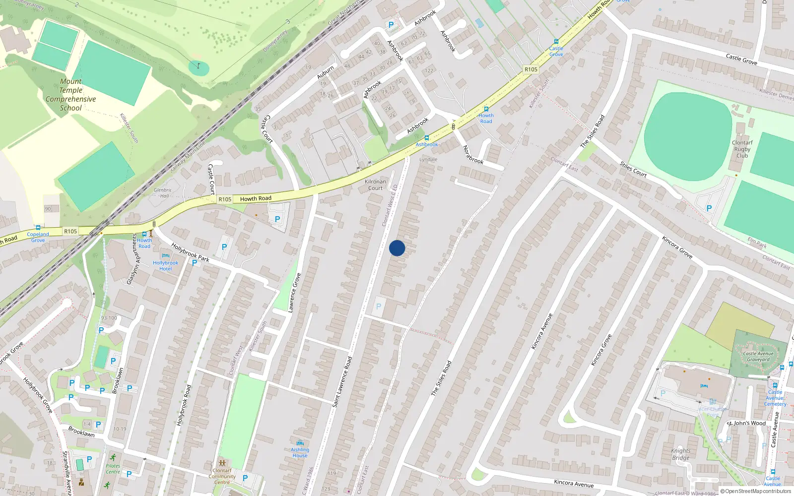 Overhead map showing the location of 80 St Lawrence Road, Clontarf, Dublin 3