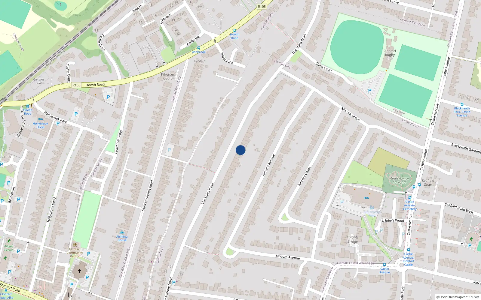 Overhead map showing the location of 80 the Stiles Road, Clontarf, Dublin 3
