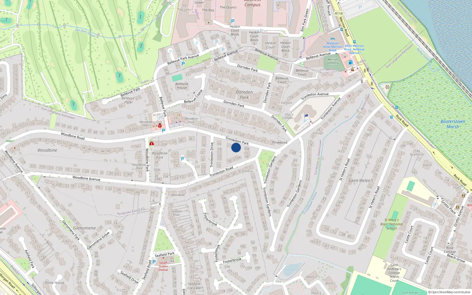 Overhead map showing the location of 80 Trimleston Park, Trimleston or Owenstown