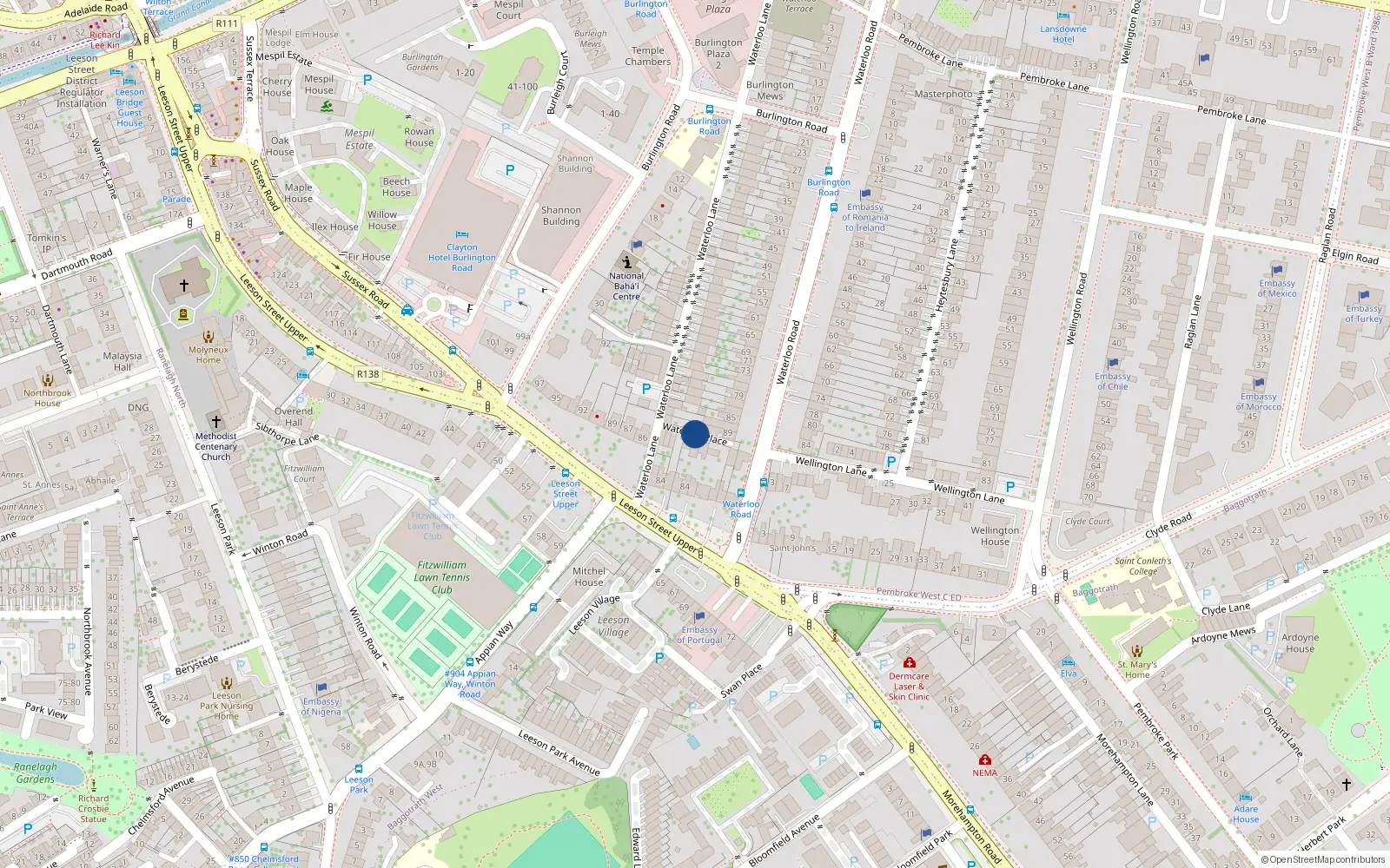 Overhead map showing the location of 80 Waterloo Place, Ballsbridge Dublin 4