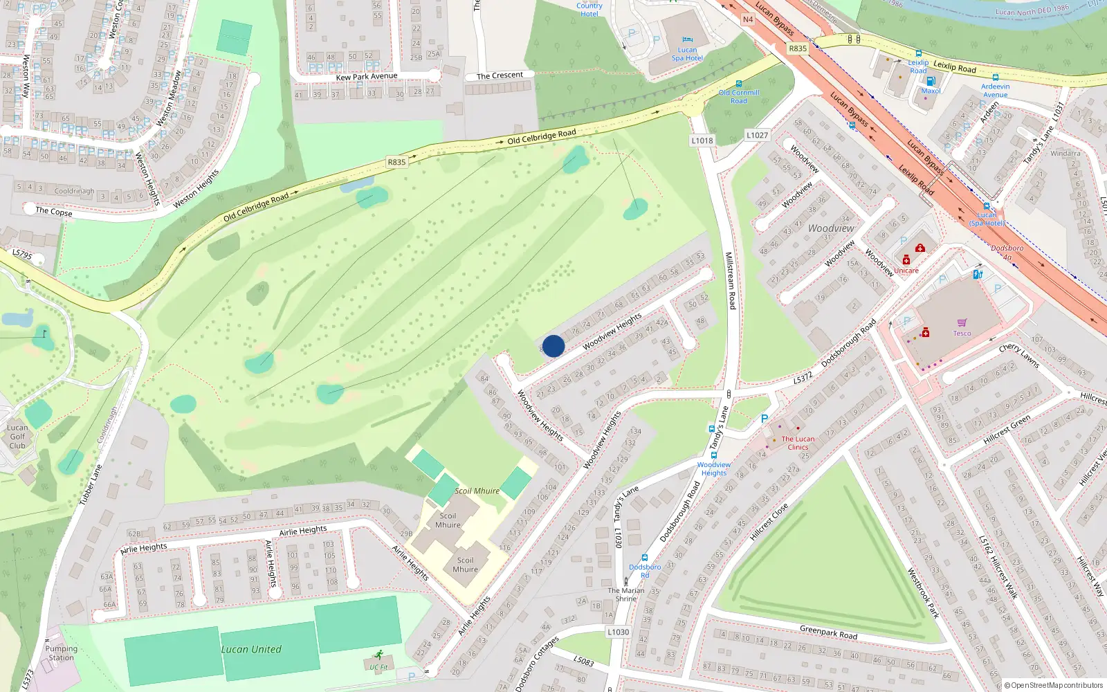 Overhead map showing the location of 80 Woodview Heights, Lucan, Dublin