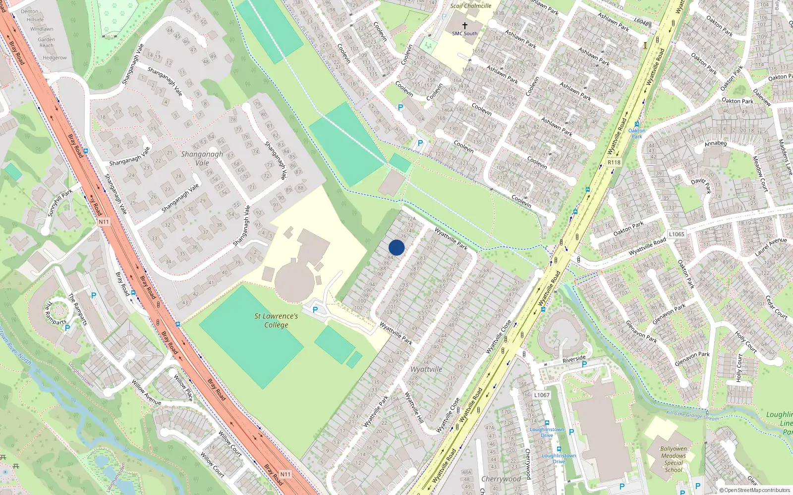 Overhead map showing the location of 80 Wyattville Park, Dublin