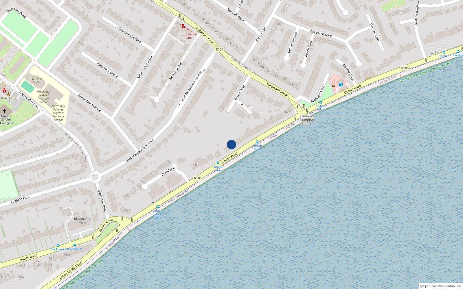 Overhead map showing the location of 800 Howth Road, Dublin 5