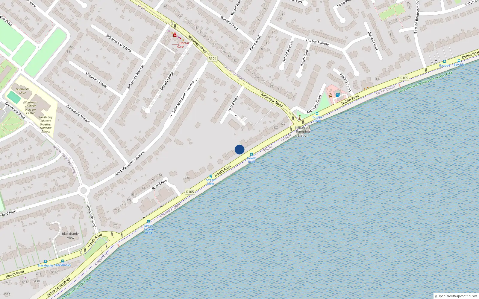 Overhead map showing the location of 806 Howth Road, Raheny, Dublin 5