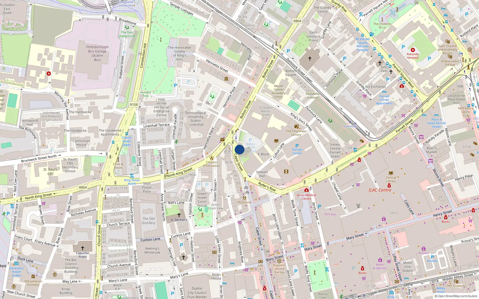 Overhead map showing the location of 80A Capel Street, Dublin 1