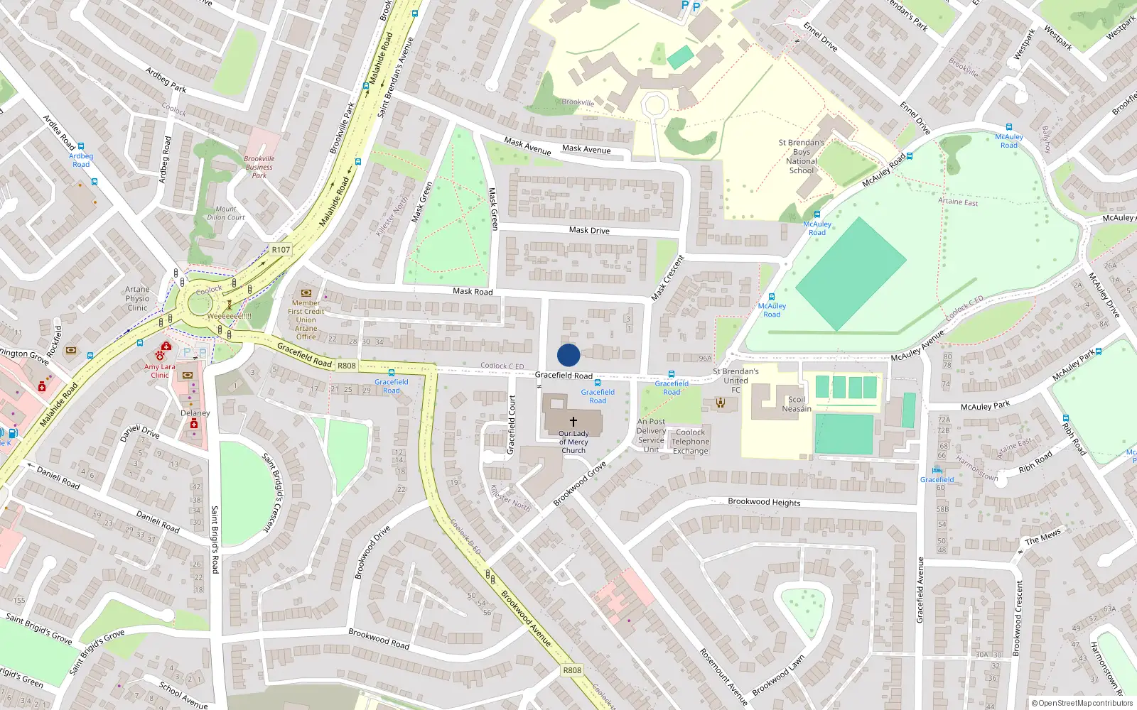Overhead map showing the location of 80A Gracefield Road, Dublin 5