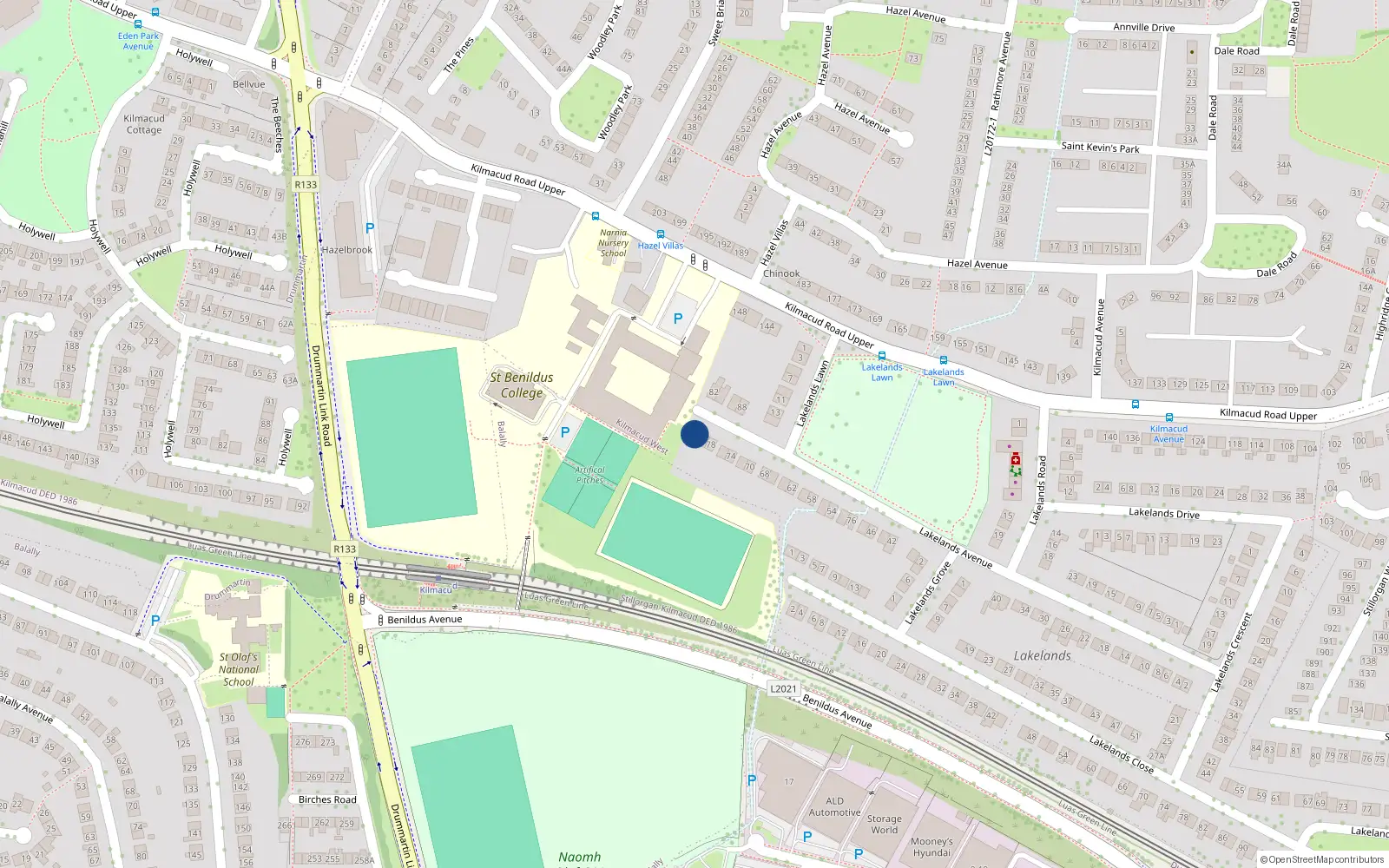 Overhead map showing the location of 80A Lakelands Avenue, County Dublin