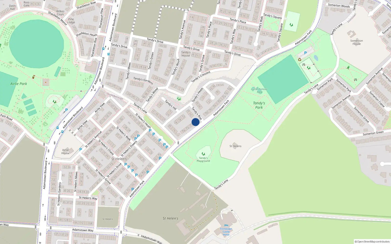 Overhead map showing the location of 81 Adamstown Park, Lucan