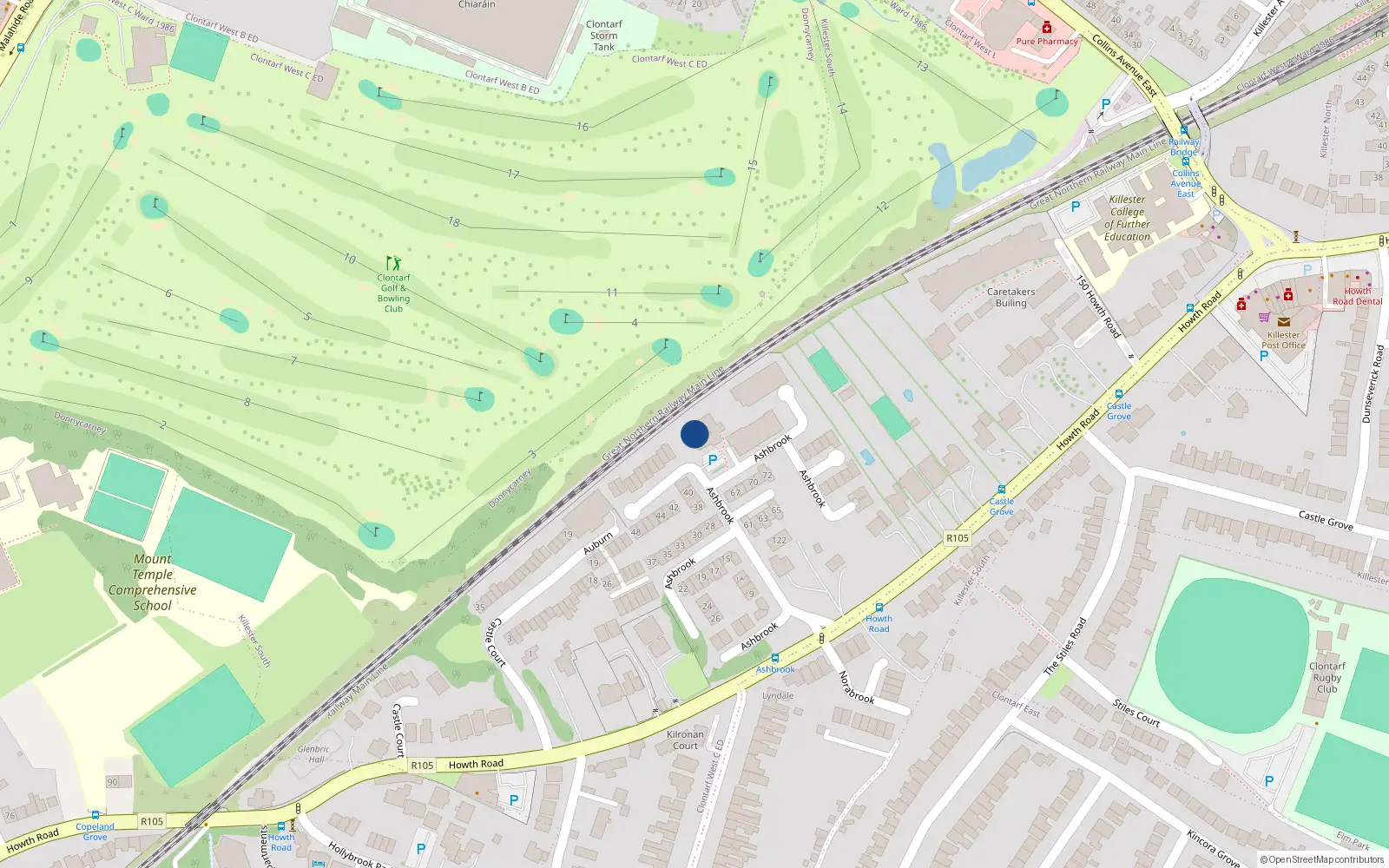 Overhead map showing the location of 81 Ashbrook, Clontarf Dublin 3