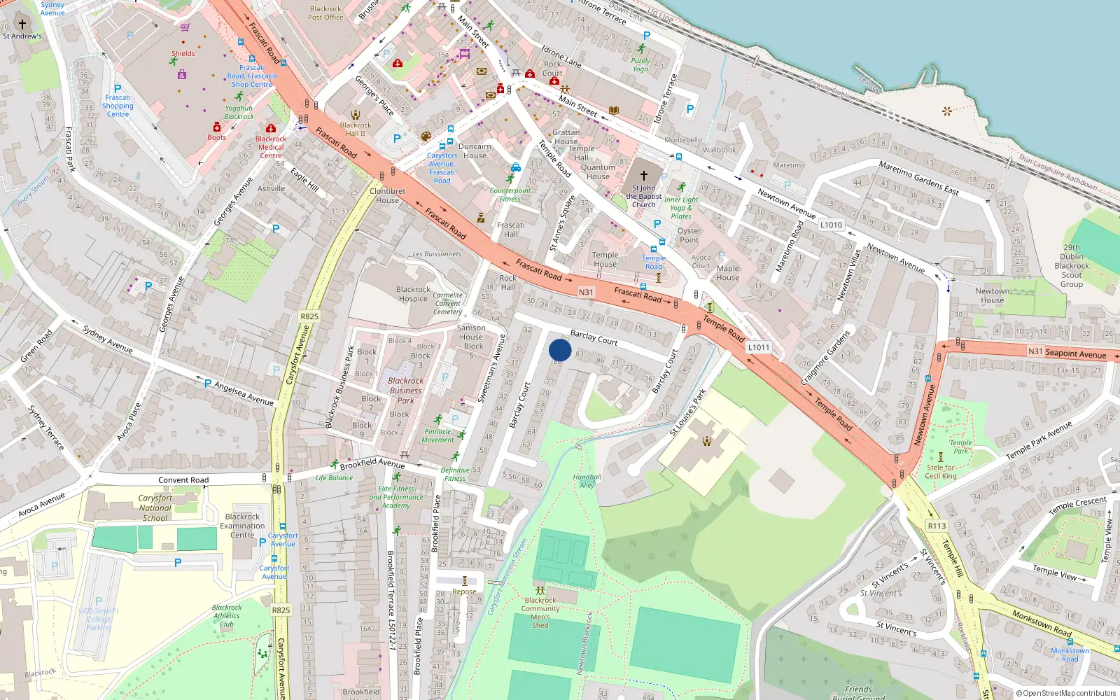 Overhead map showing the location of 81 Barclay Court, Blackrock