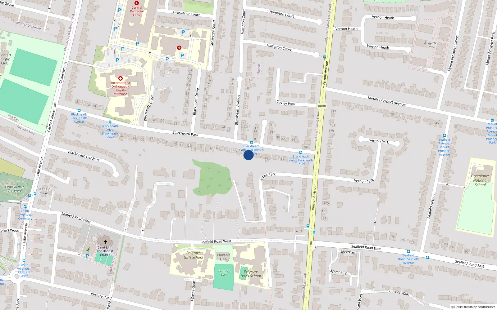Overhead map showing the location of 81 Blackheath Park, Clontarf, Dublin 3