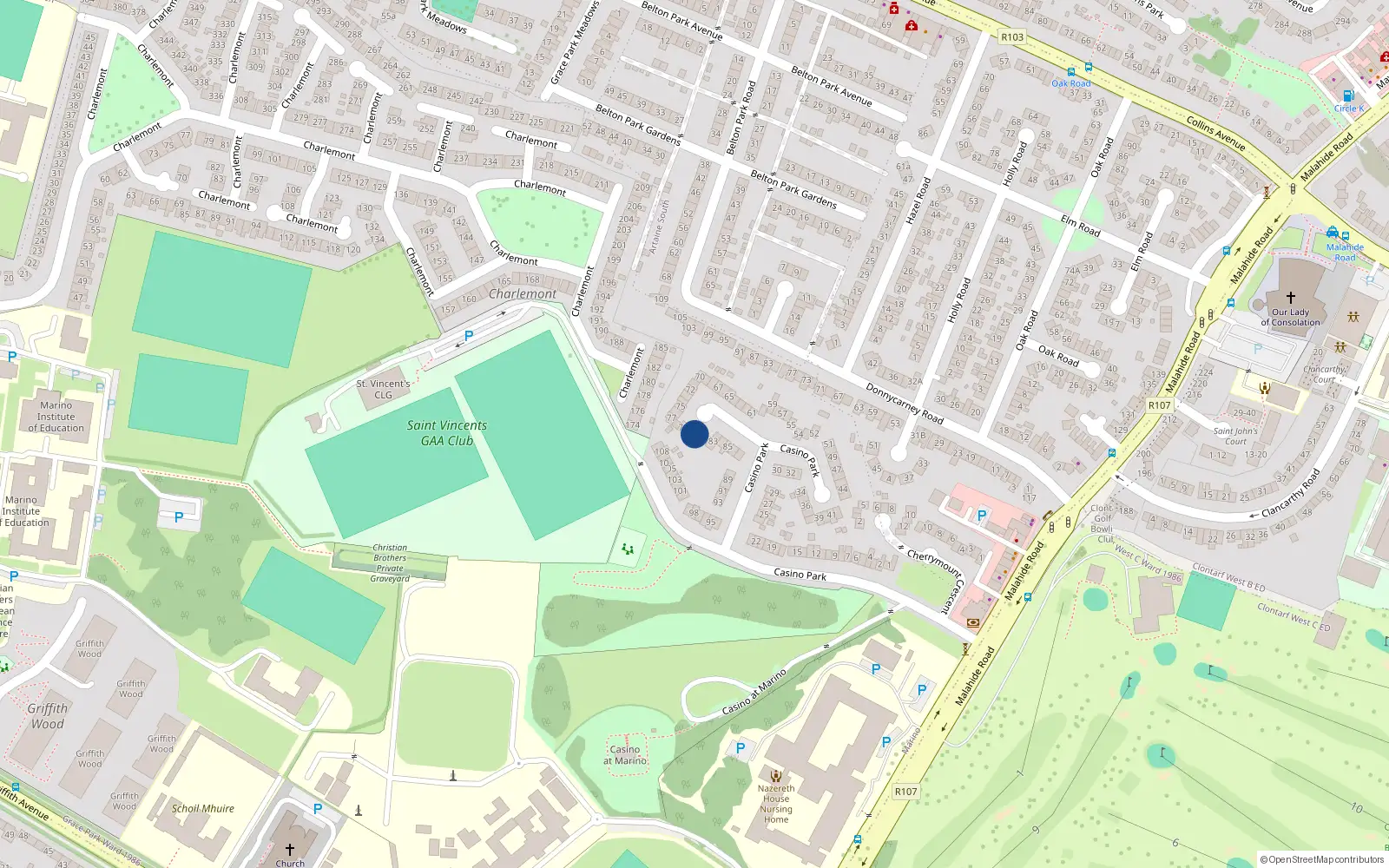 Overhead map showing the location of 81 Casino Park, Dublin 3