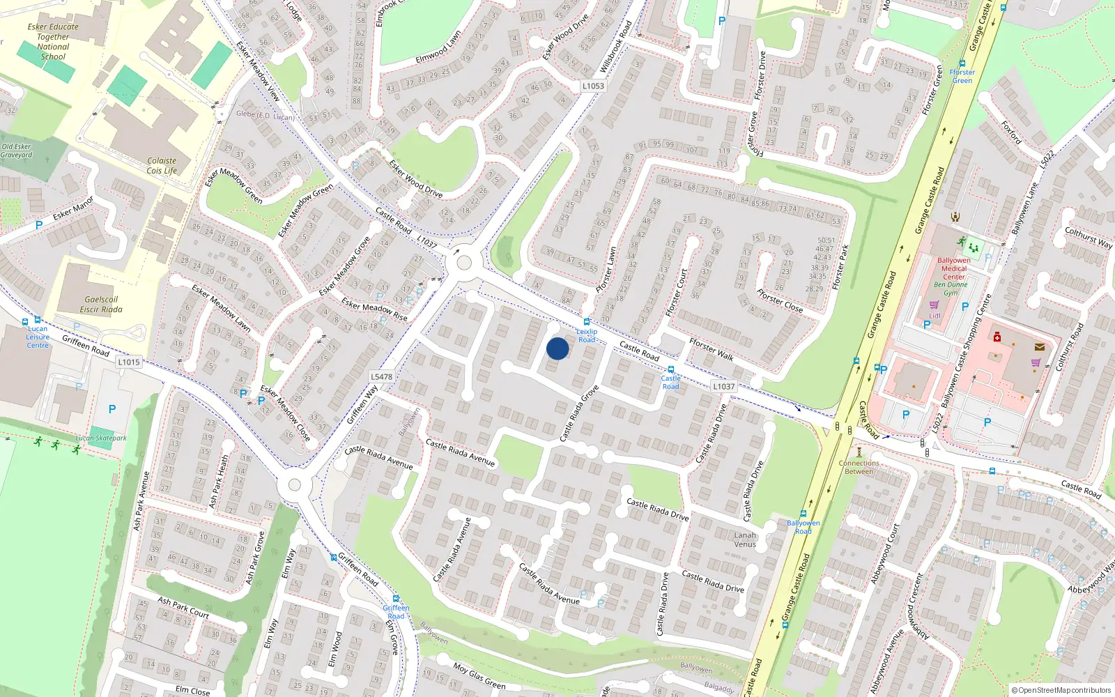 Overhead map showing the location of 81 Castleriada Grove, Lucan, Dublin