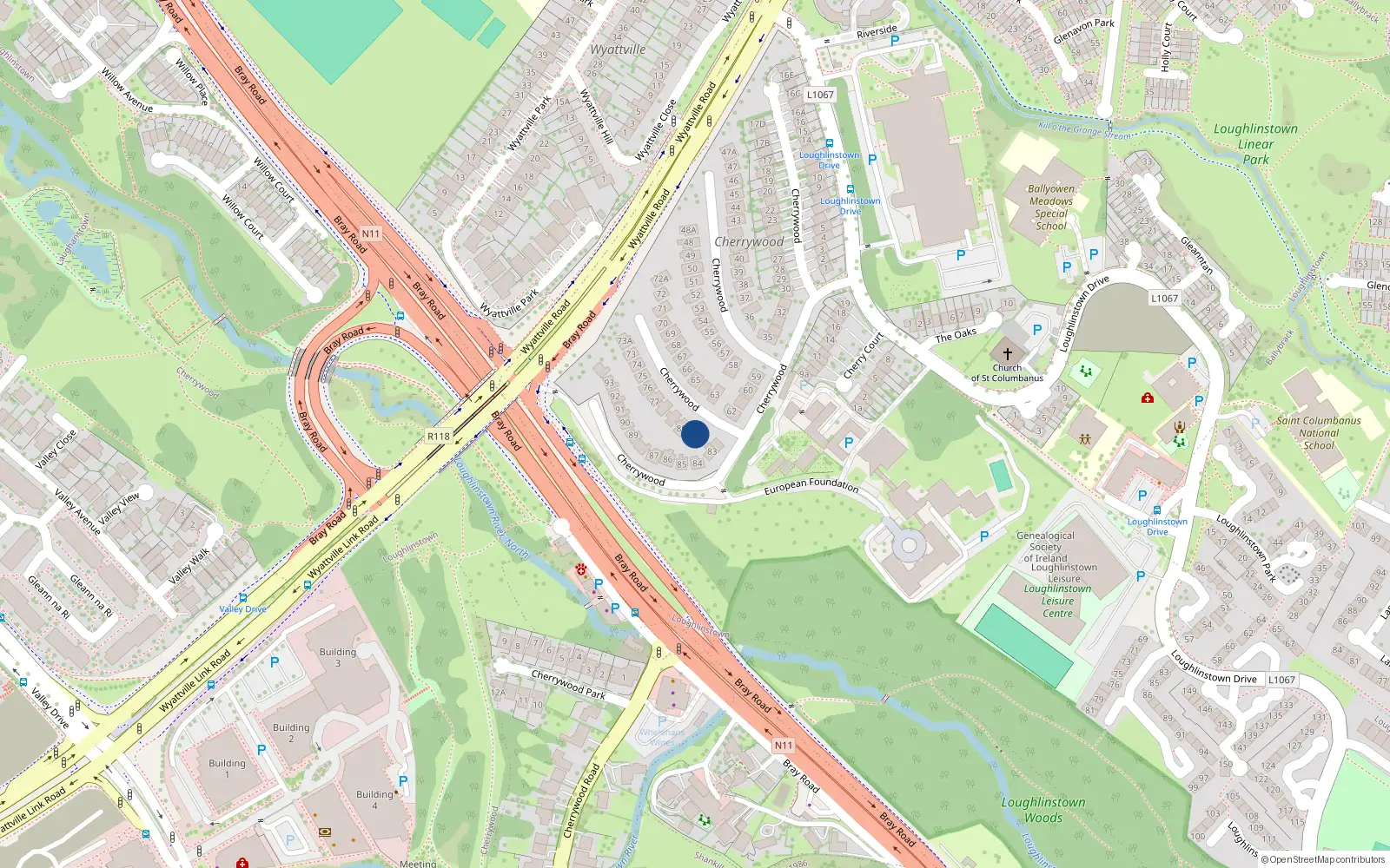 Overhead map showing the location of 81 Cherrywood, Dublin