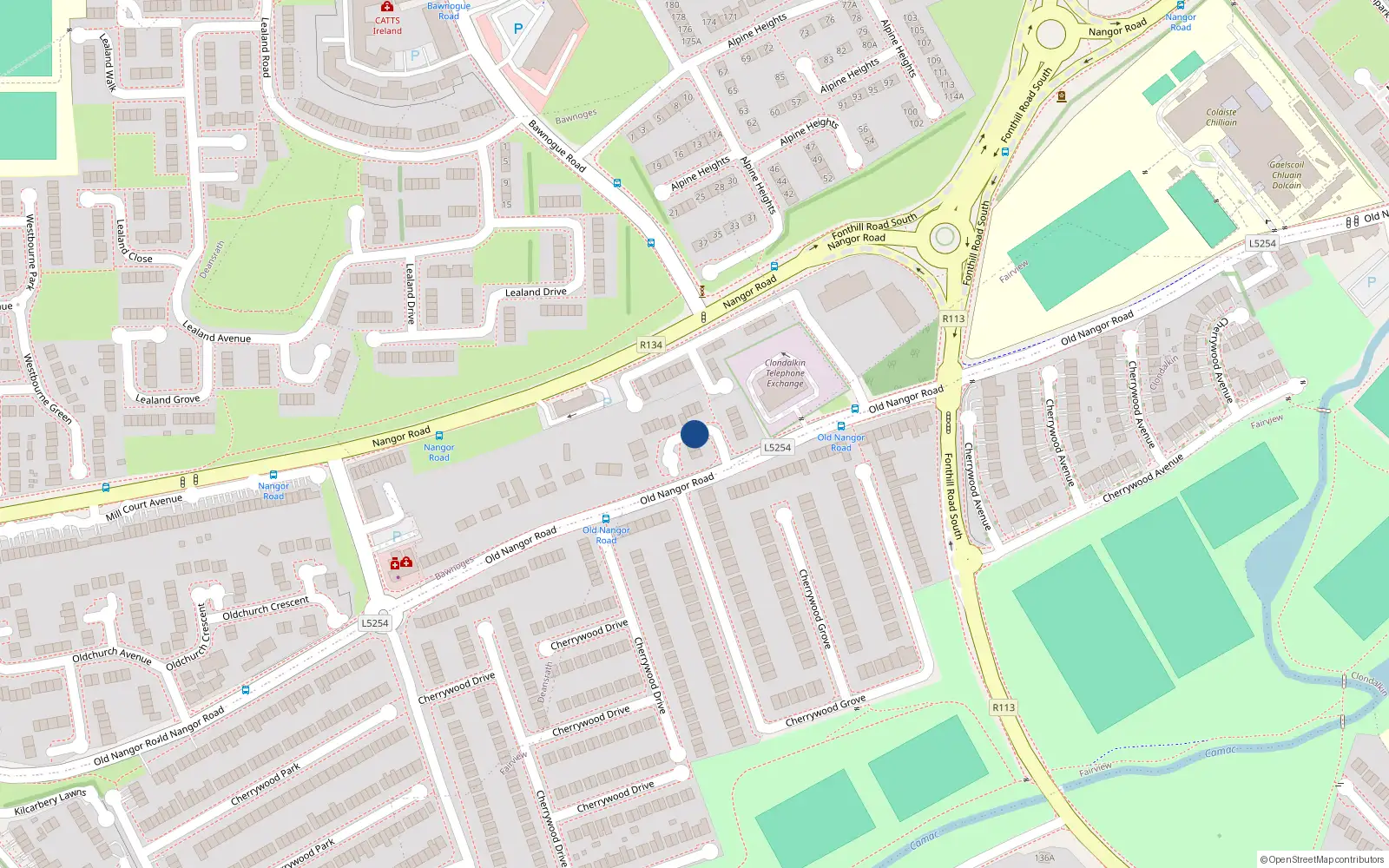 Overhead map showing the location of 81 Nangor Crescent, Dublin