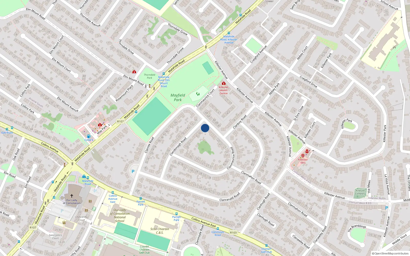 Overhead map showing the location of 81 Clanmaurice Road Donnycarney, Dublin 5, Dublin