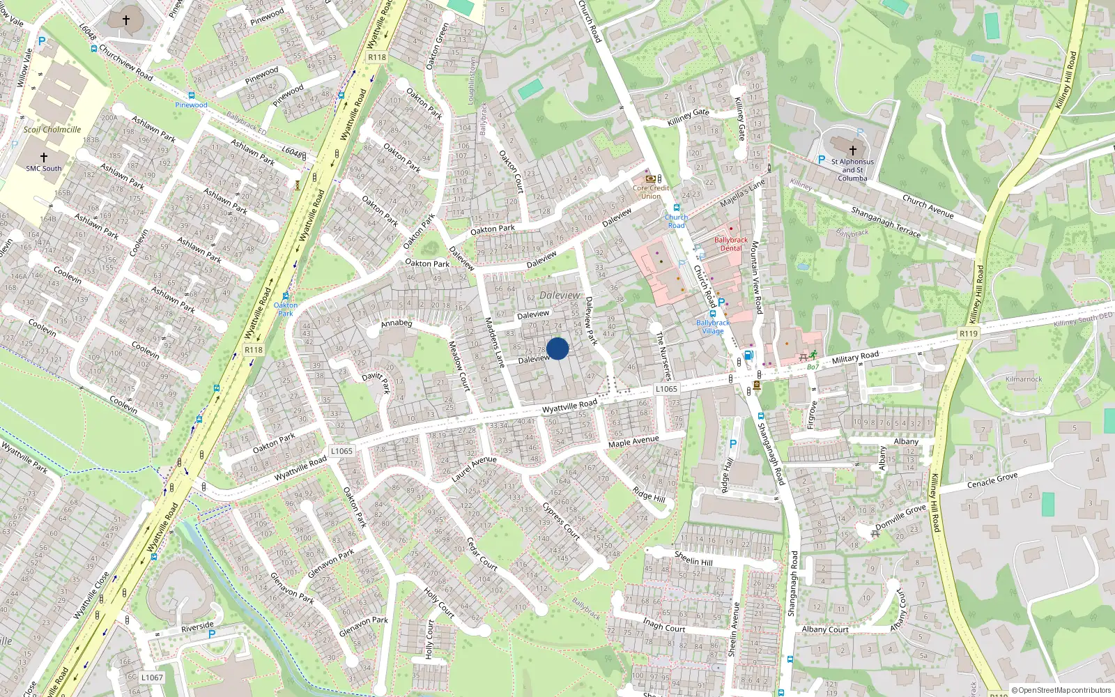 Overhead map showing the location of 81 Dale View Park, Ballybrack, Dublin