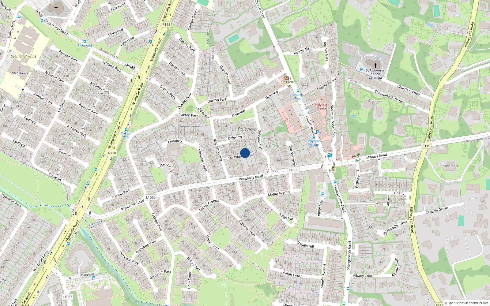 Overhead map showing the location of 81 Dale View Park, Dublin