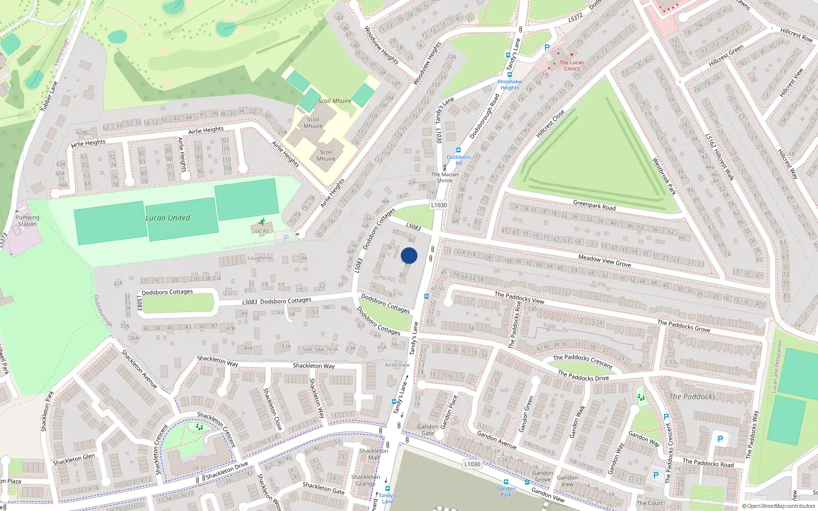 Overhead map showing the location of 81 Doddsboro, Lucan, Dublin