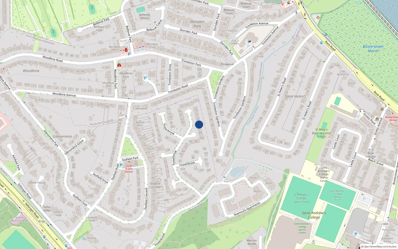Overhead map showing the location of 81 Fosterbrook, Blackrock