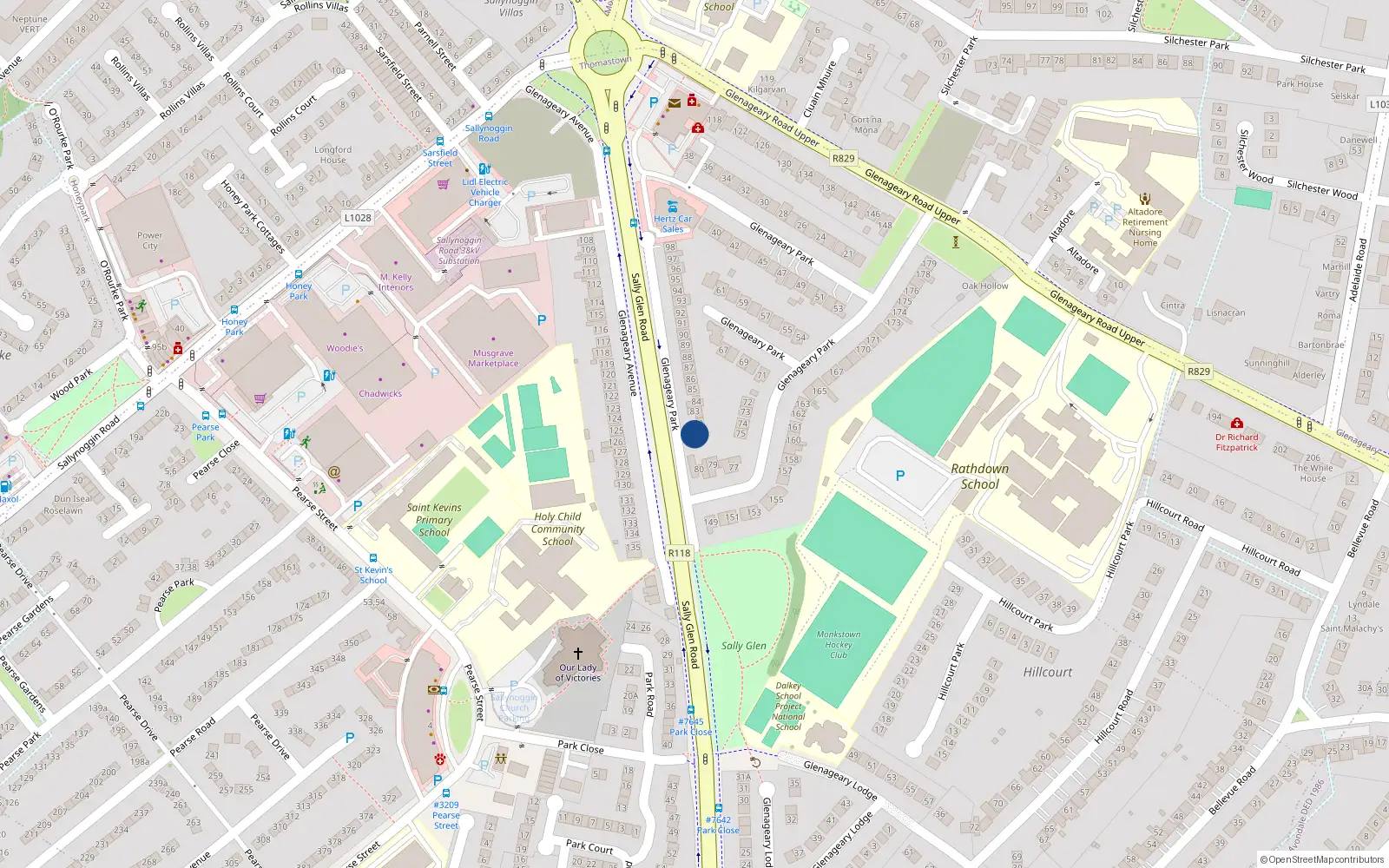 Overhead map showing the location of 81 Glenageary Avenue, Dun Laoghaire