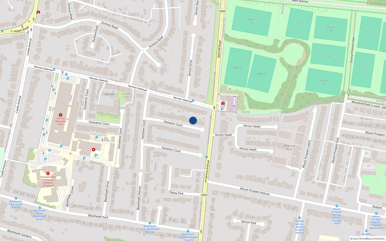 Overhead map showing the location of 81 Hampton Court, Dublin 3