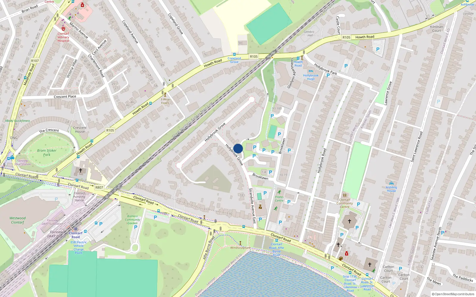 Overhead map showing the location of 81 Hollybrook Grove, Clontarf, Dublin 3