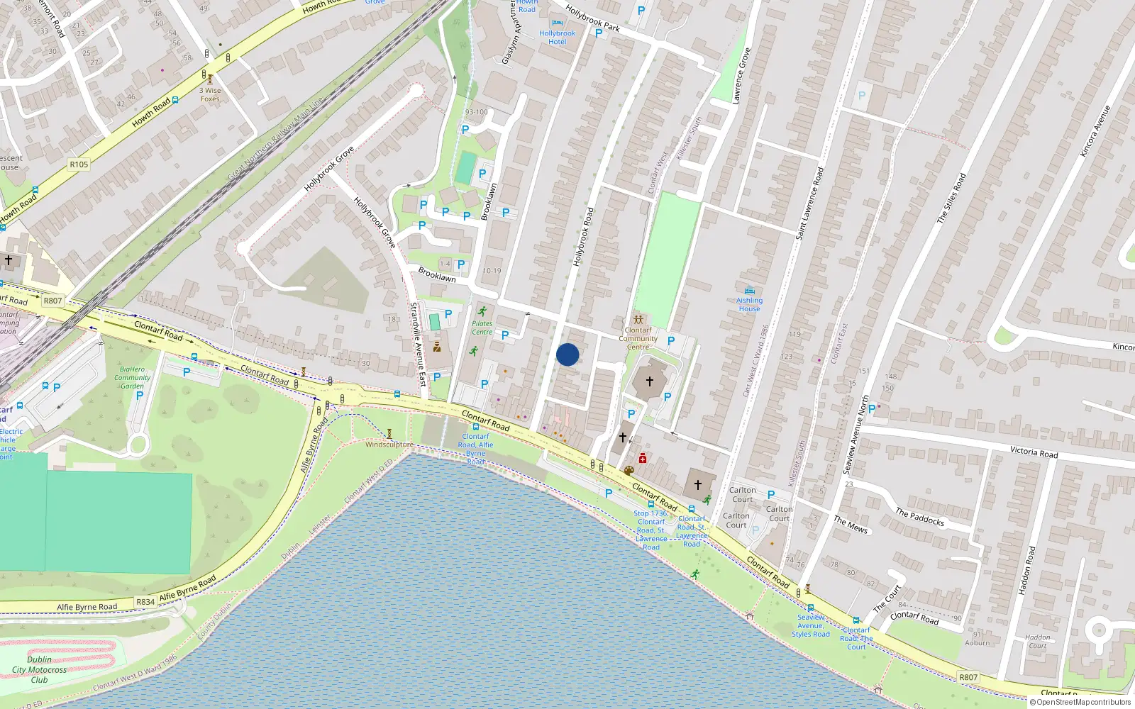 Overhead map showing the location of 81 Hollybrook Road, Clontarf, Dublin 3