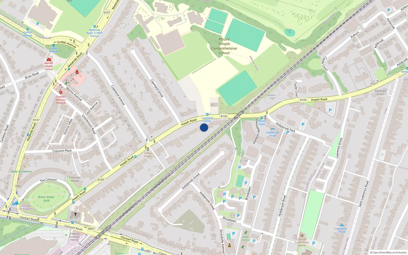 Overhead map showing the location of 81 Howth Road, Clontarf, Dublin 3