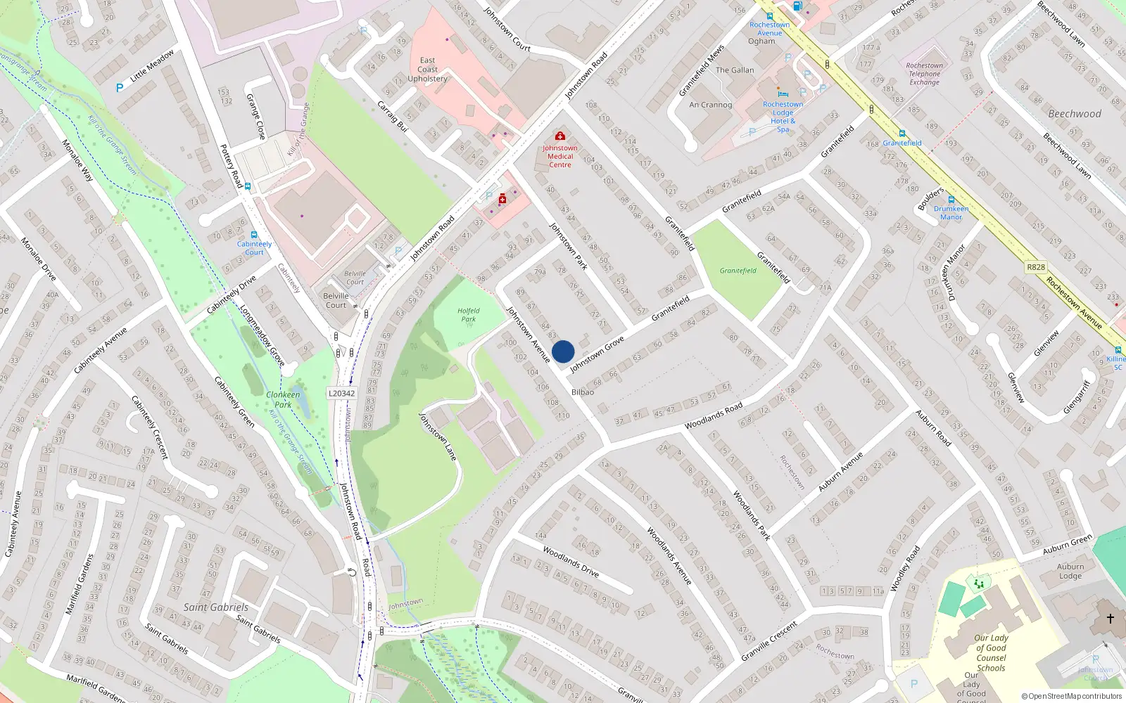 Overhead map showing the location of 81 Johnstown Avenue, Cabinteely, Dunlaoghaire