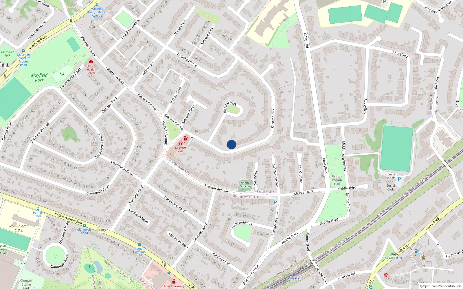 Overhead map showing the location of 81 Killester Park, Killester, Dublin 5