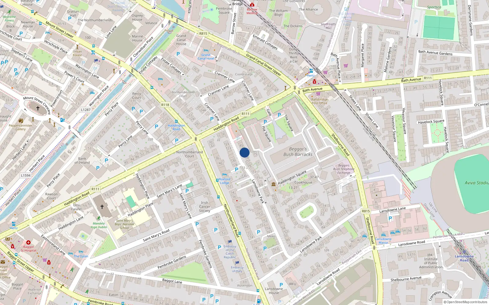 Overhead map showing the location of 81 Lansdowne Park, Dublin 4