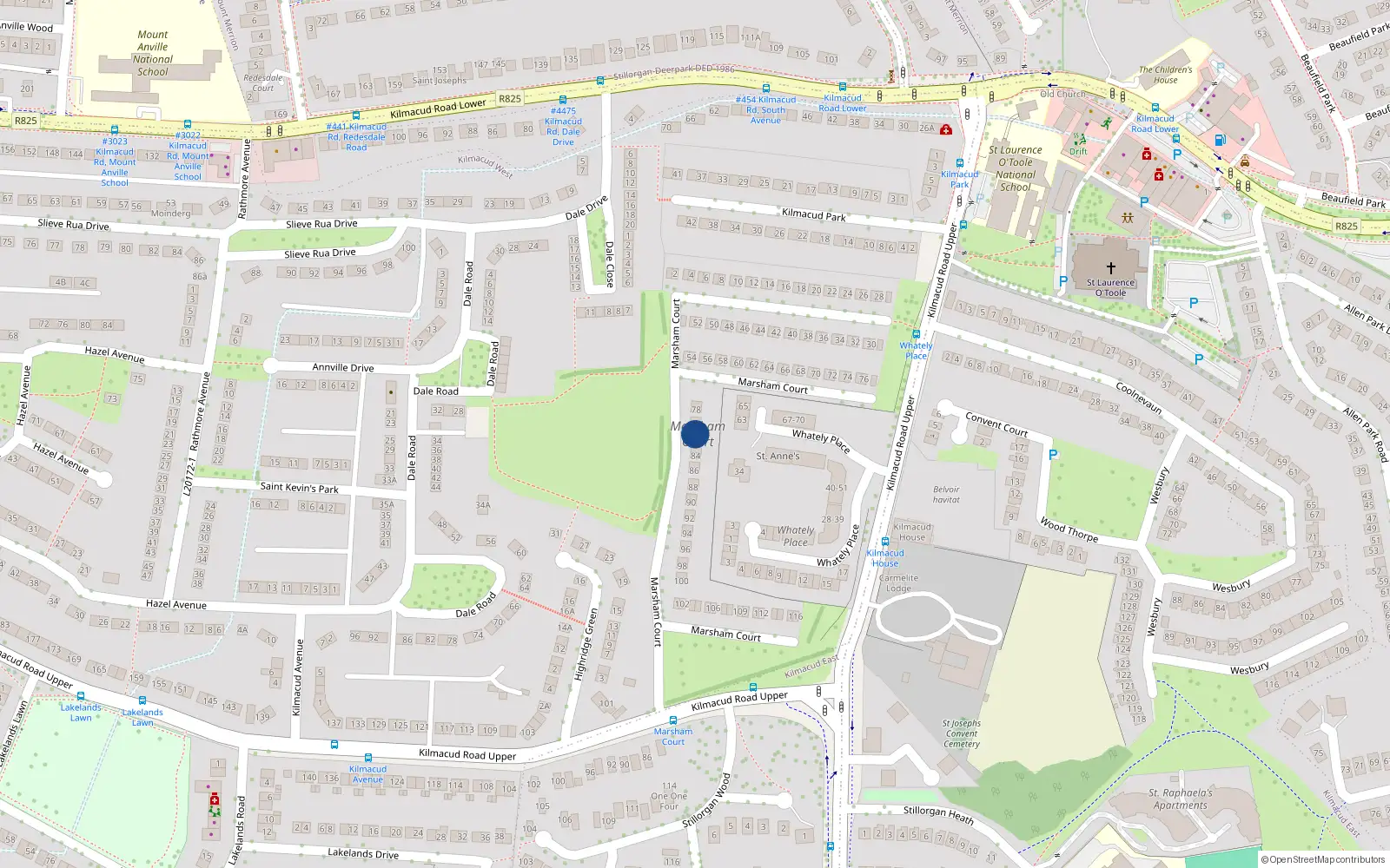 Overhead map showing the location of 81 Marsham Court, Stillorgan, Dublin