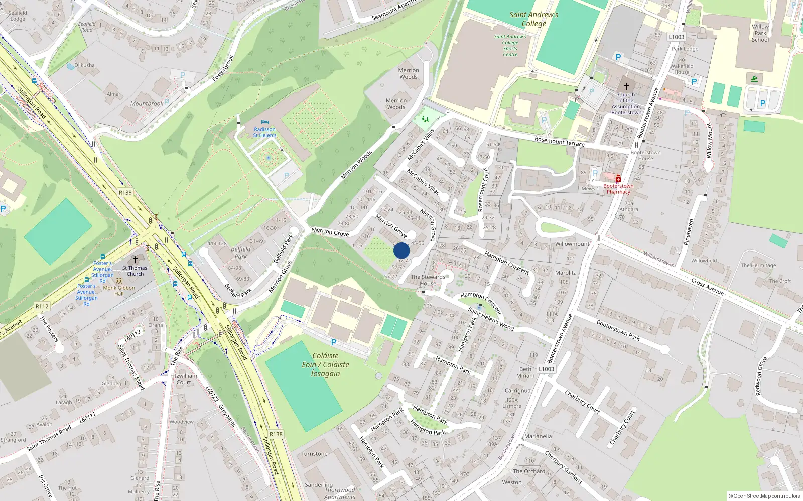 Overhead map showing the location of 81 Merrion Grove, Blackrock, Dublin