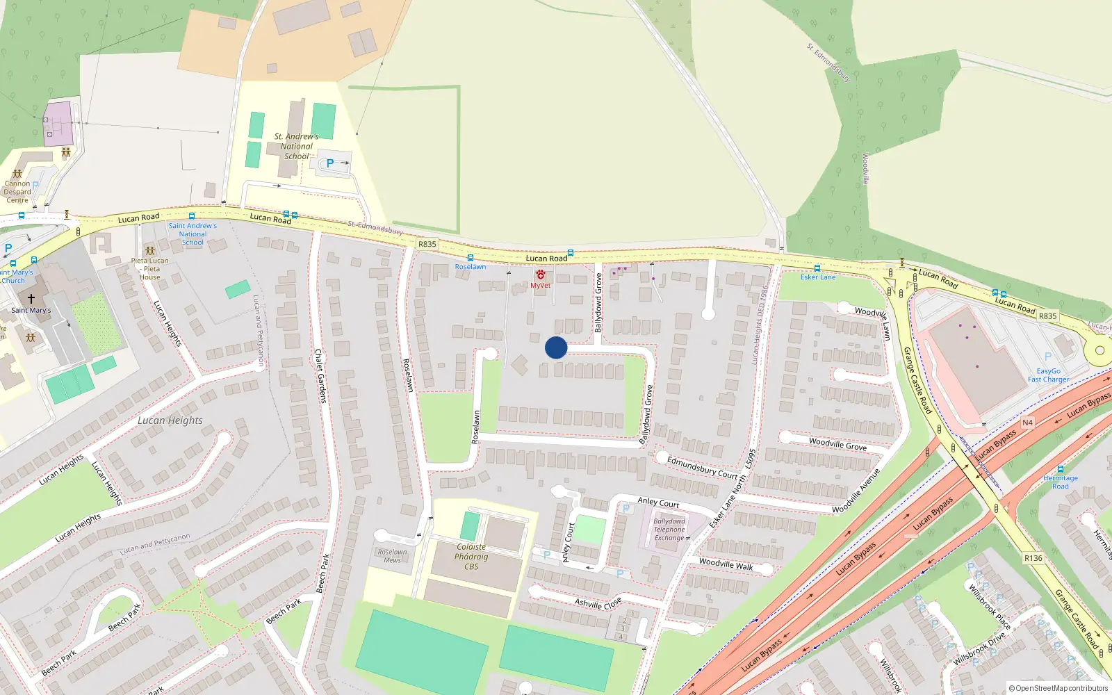 Overhead map showing the location of 81 Mount Andrews Court, Ballydown Lane, Lucan