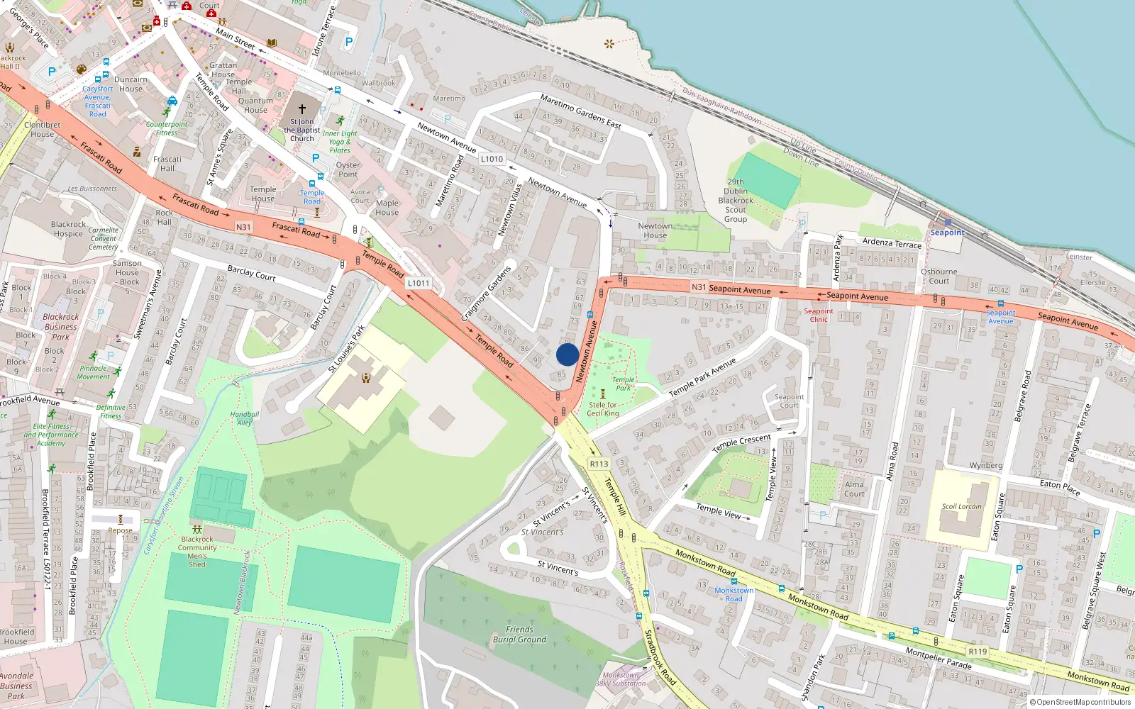 Overhead map showing the location of 81 Newtown Avenue, Blackrock, Dublin