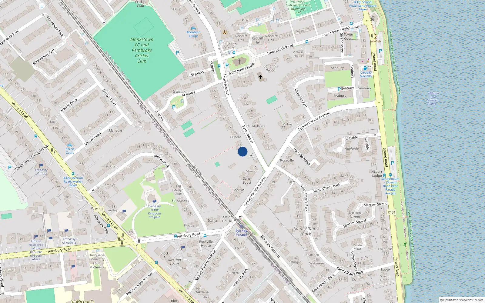 Overhead map showing the location of 81 Park Avenue, Dublin 4