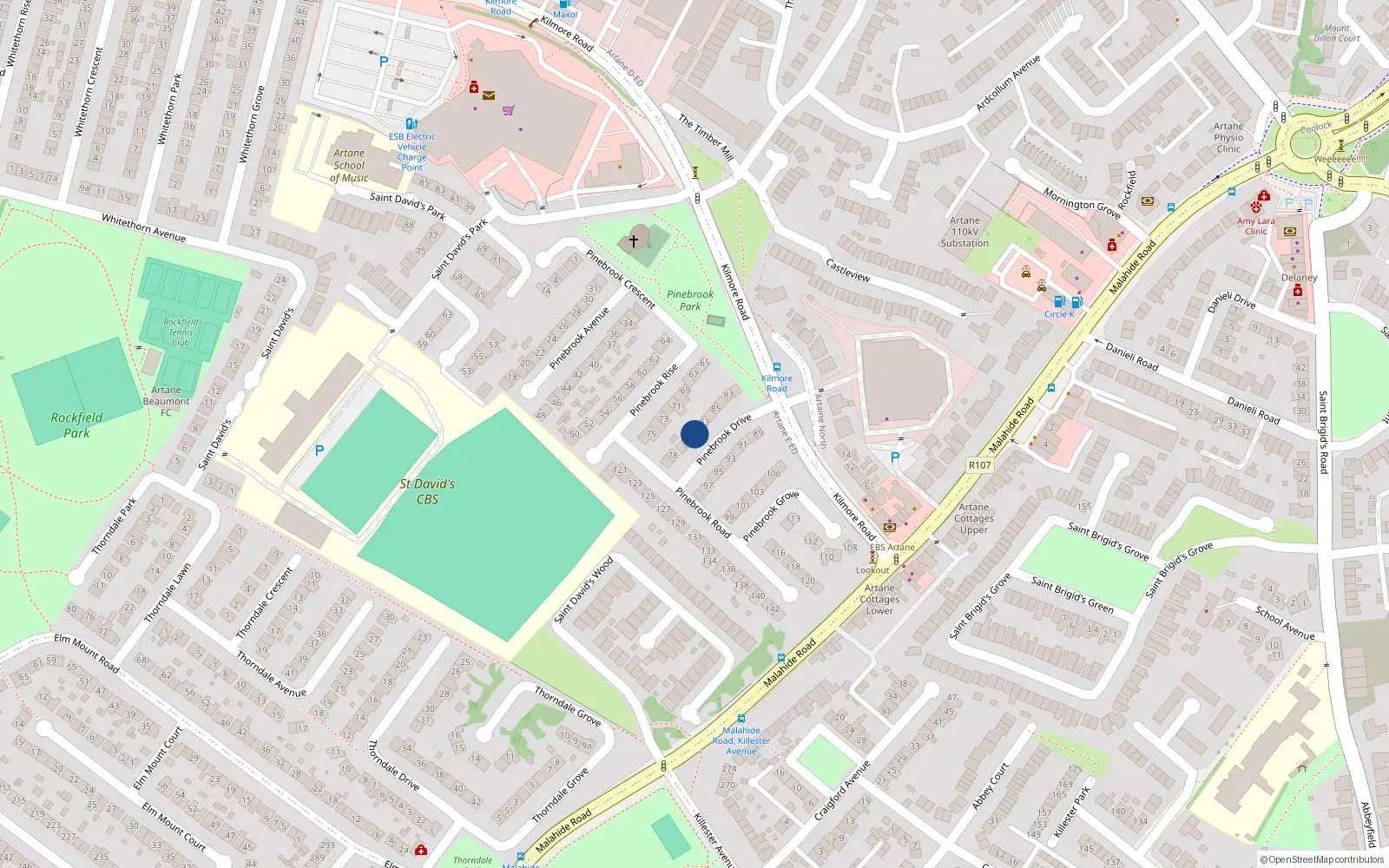 Overhead map showing the location of 81 Pinebrook Drive, Dublin 5