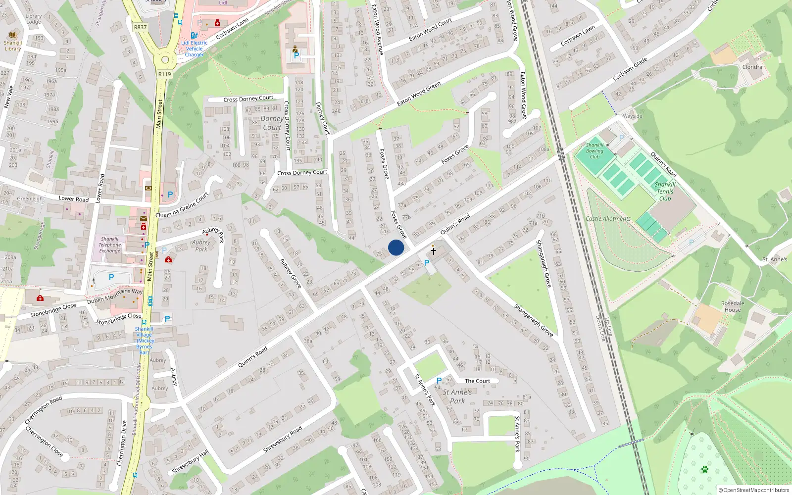 Overhead map showing the location of 81 Quinn's Road, Shankill