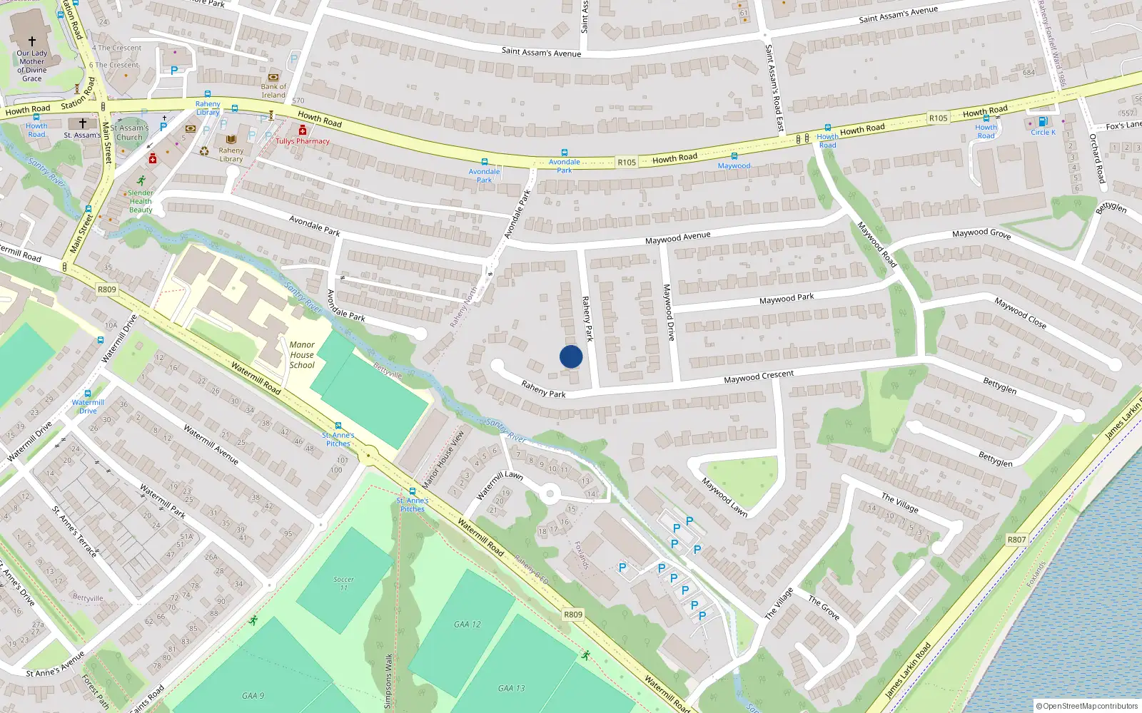 Overhead map showing the location of 81 Raheny Park, Raheny, Dublin 5