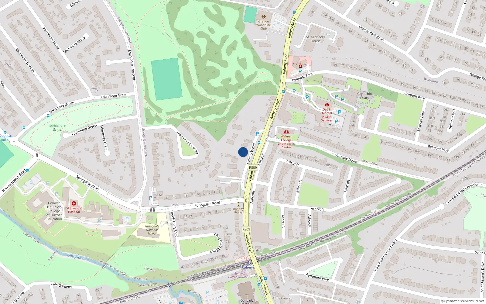 Overhead map showing the location of 81 Raheny Road, Raheny, Dublin 5