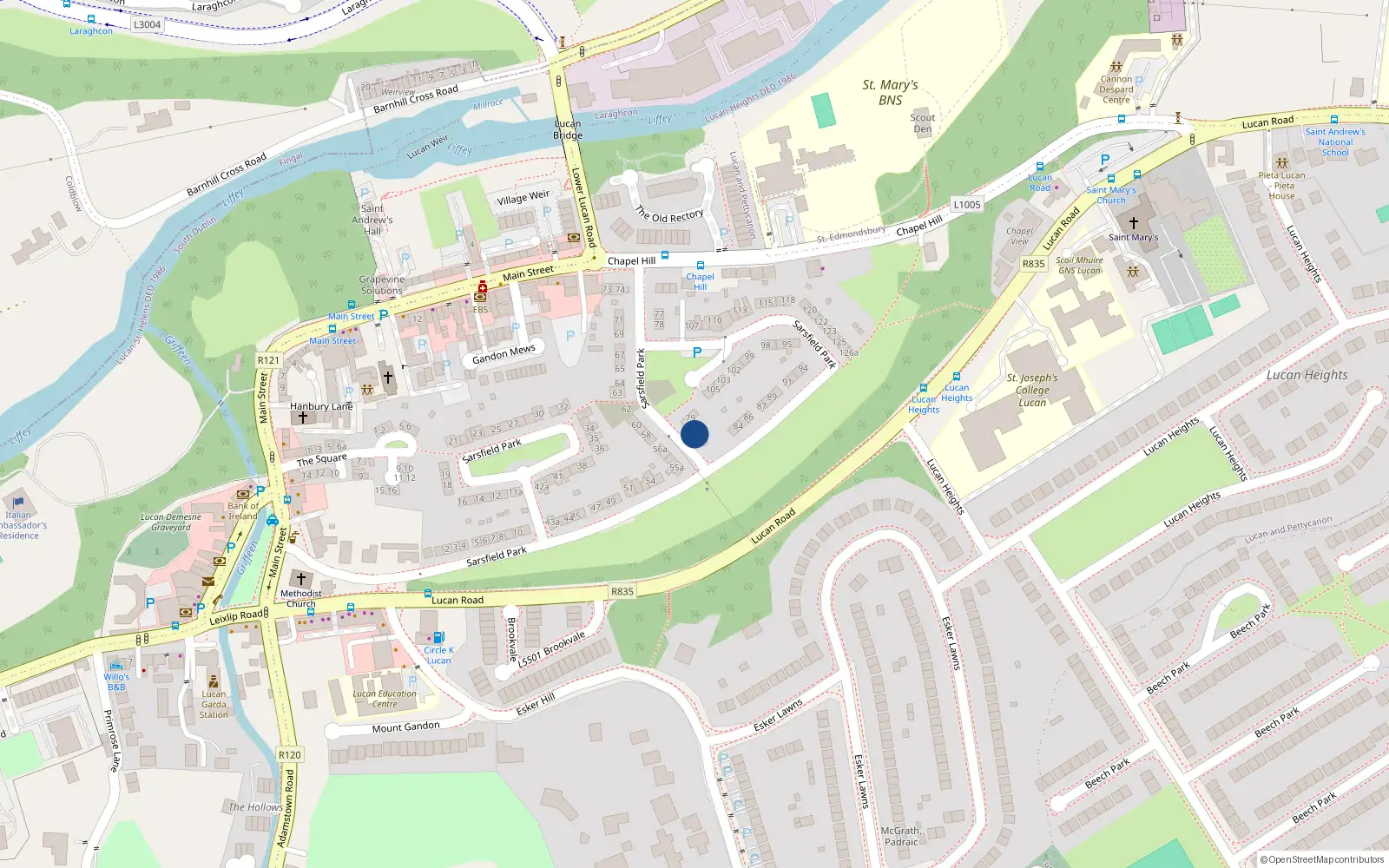 Overhead map showing the location of 81 Sarsfield Park, Lucan, Co Dublin