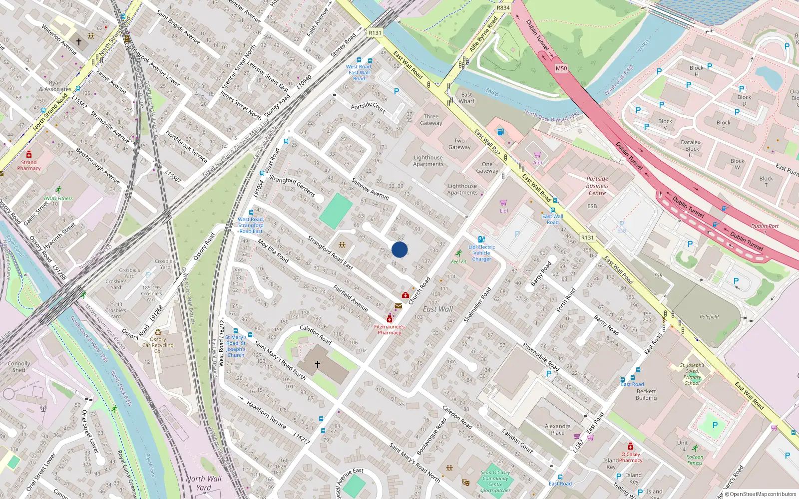 Overhead map showing the location of 81 Seaview Avenue, East Wall, Dublin 3