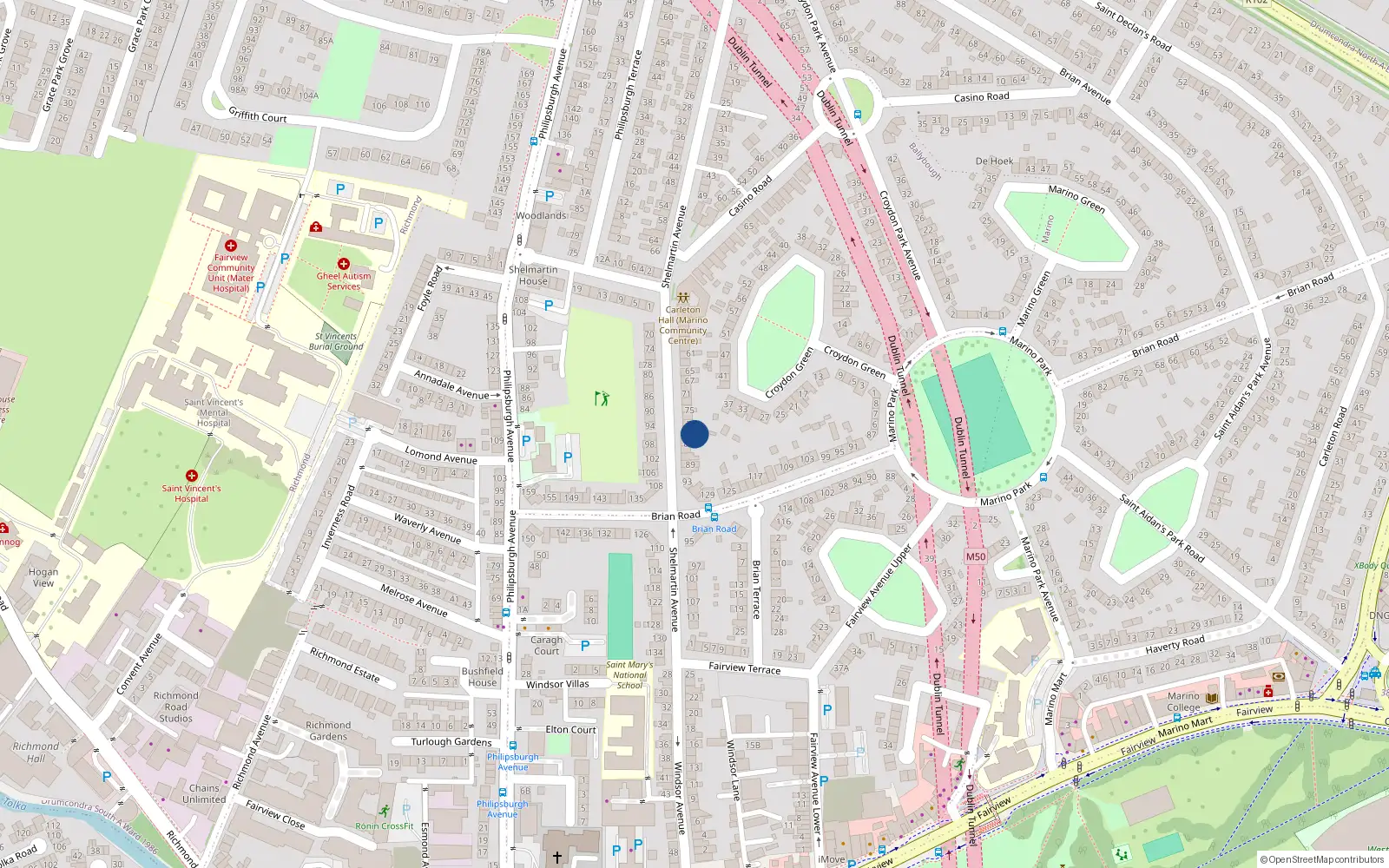 Overhead map showing the location of 81 Shelmartin Avenue, Dublin 3