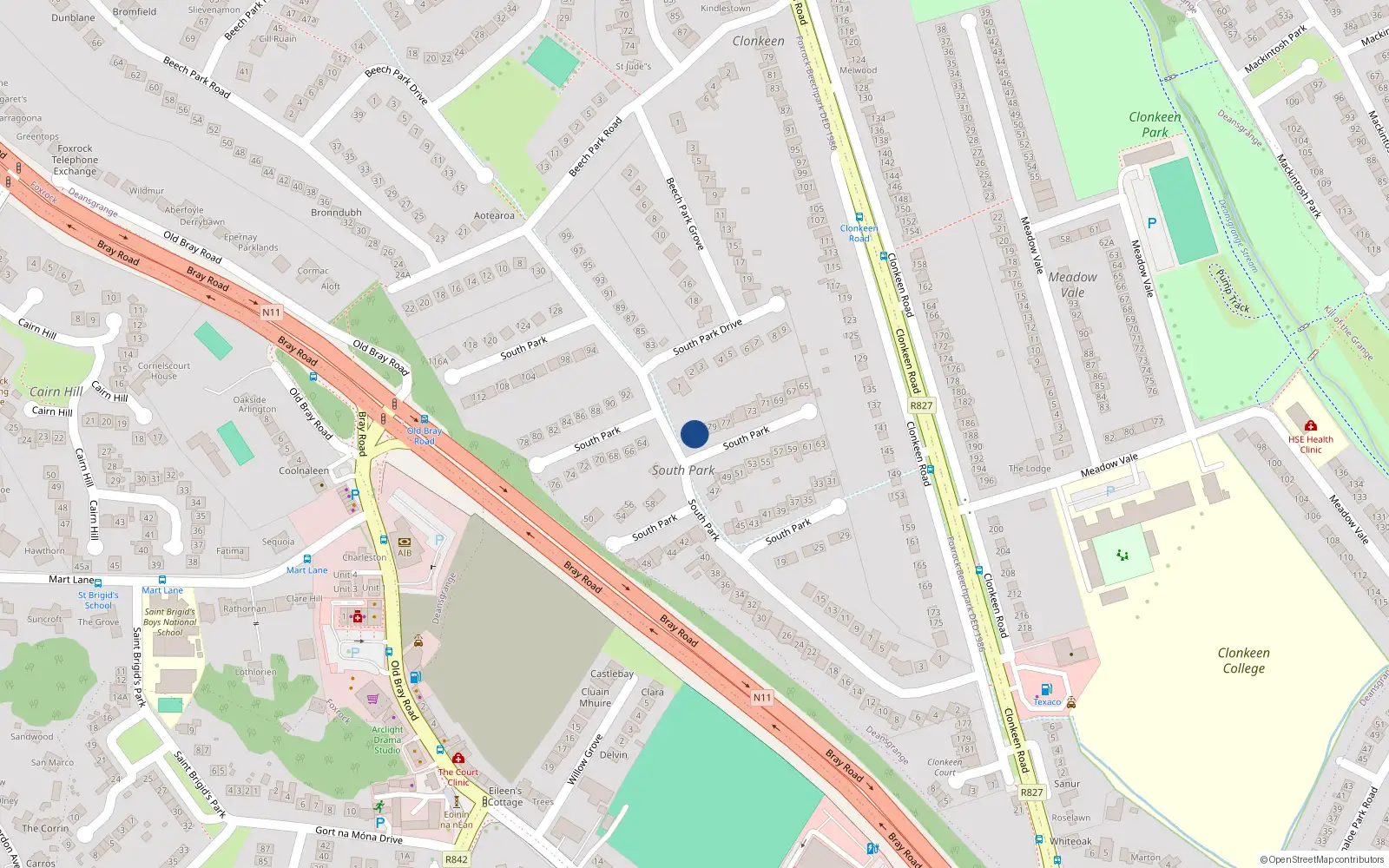Overhead map showing the location of 81 South Park, Dublin 18