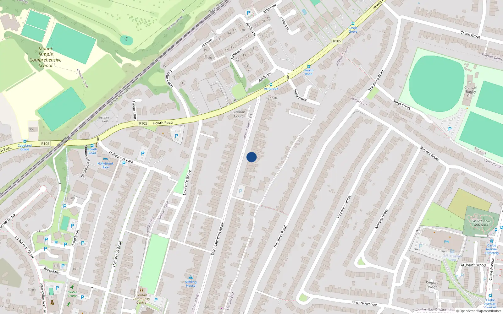 Overhead map showing the location of 81 St Lawrence Road, Clontarf, Dublin 3