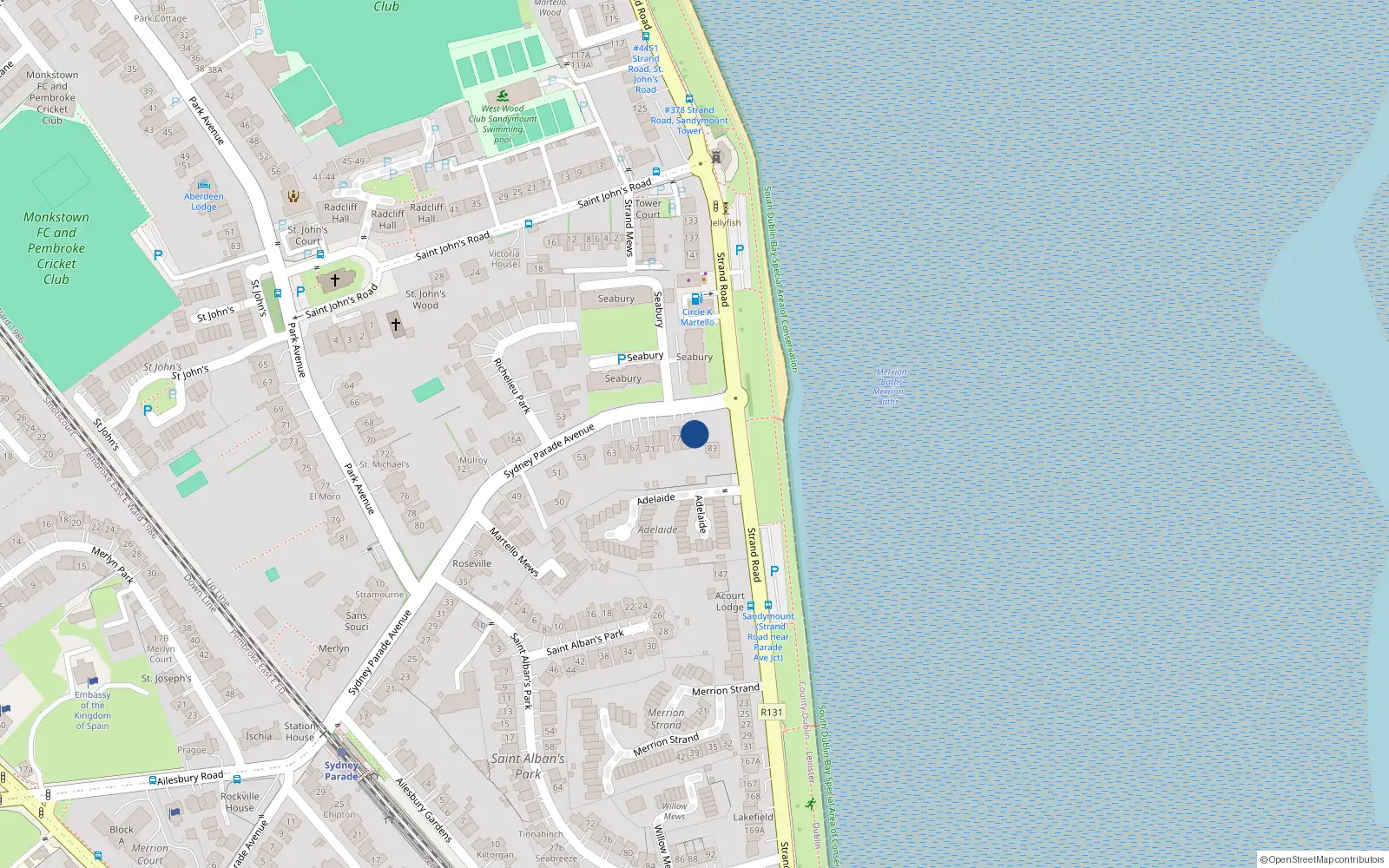 Overhead map showing the location of 81 Sydney Parade Avenue, Dublin 4