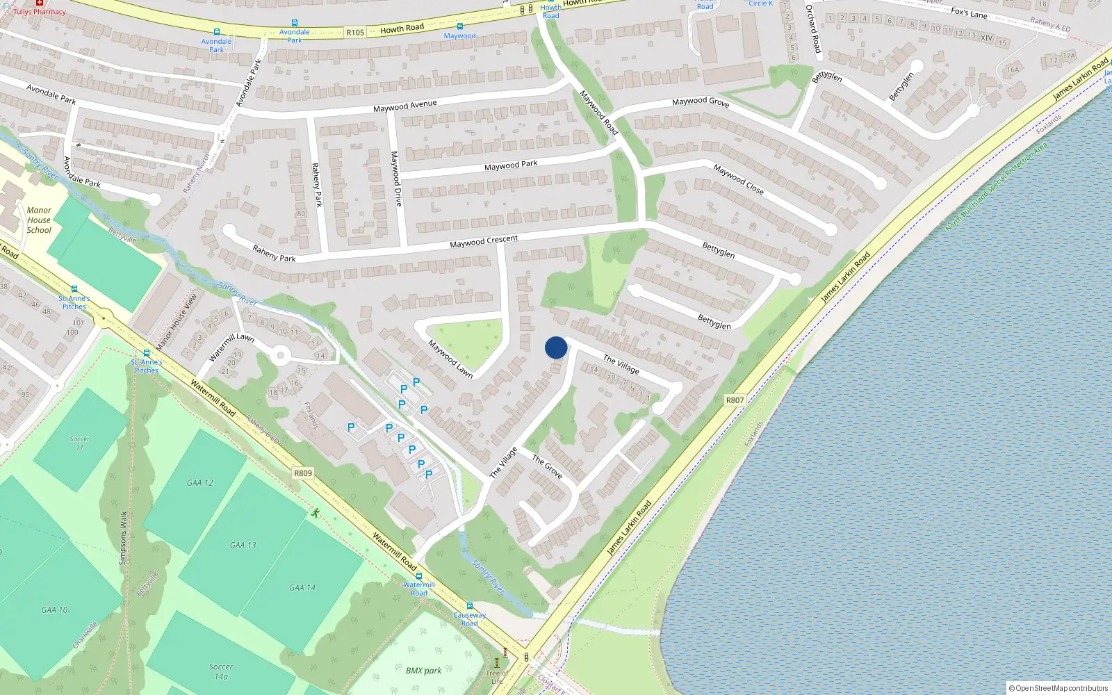 Overhead map showing the location of 81 The Village, Dublin 5