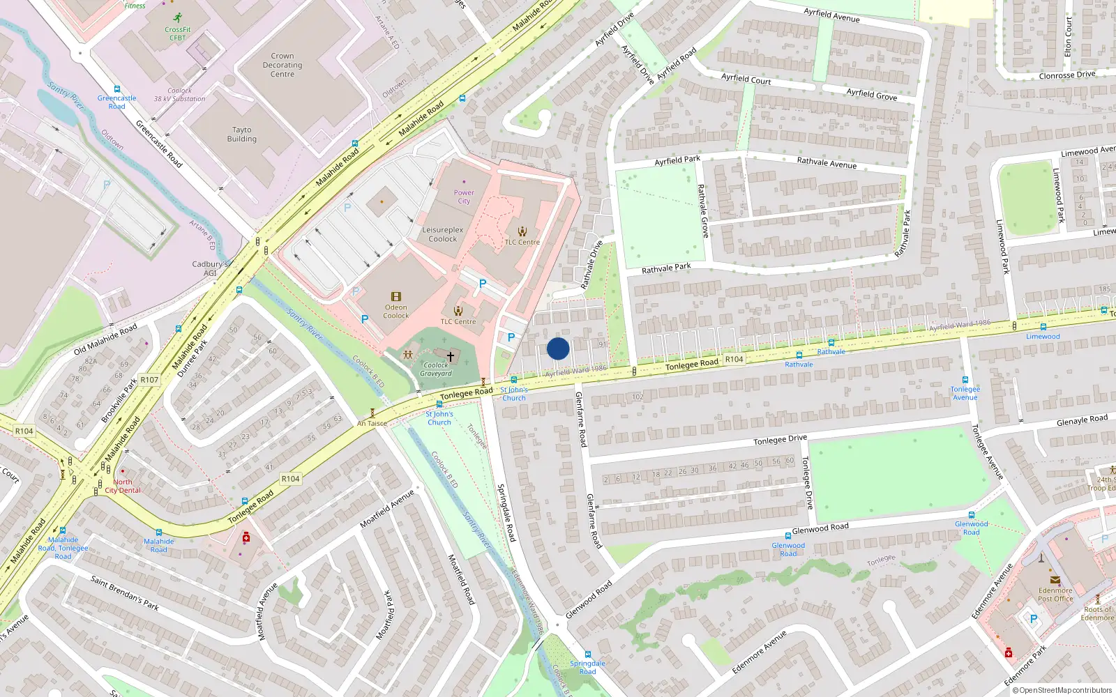 Overhead map showing the location of 81 Tonlegee Road, Raheny, Dublin 5