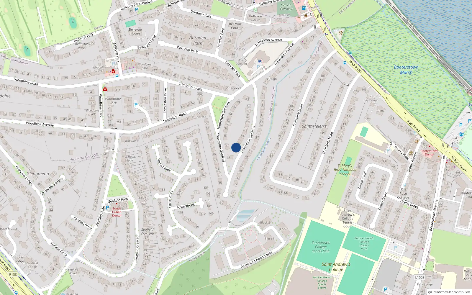 Overhead map showing the location of 81 Trimleston Gardens, Booterstown, Blackrock